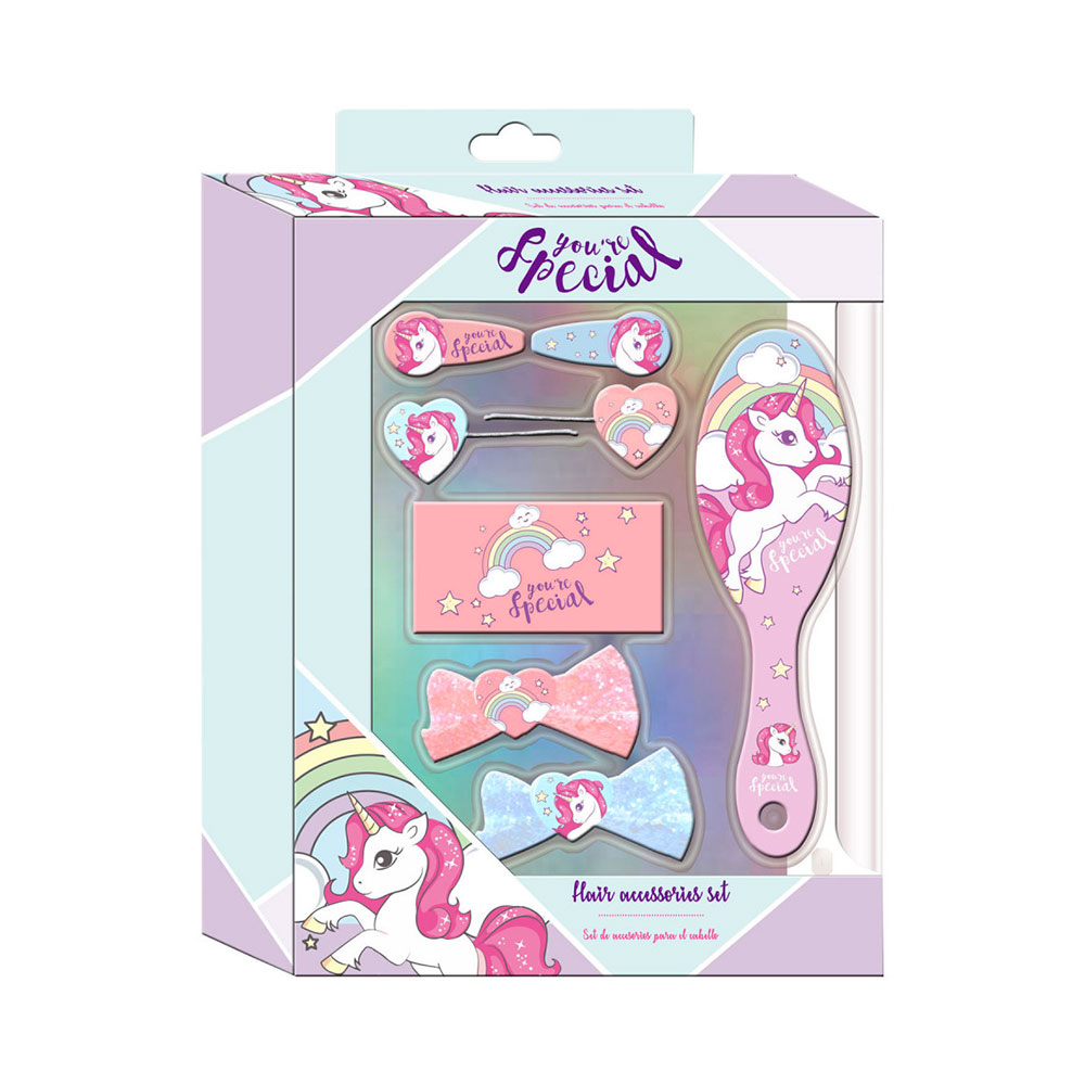 Unicorn haaraccessoires set uit 8 accessoires - Speelgoed Groothandel en Winkel Borne