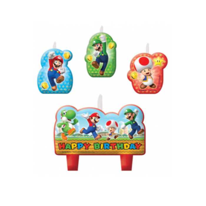 Super Mario Verjaardagskaarsen (4 stuks)