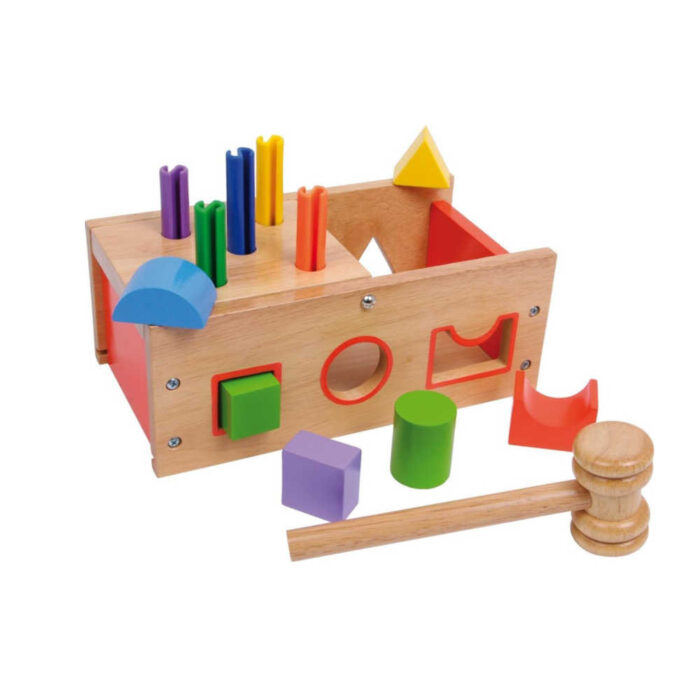 Houten hamerbank en geometrische blokken