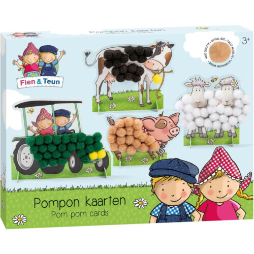 Fien & Teun knutselen - pompom plakken - knutselset boerderijdieren - creatief speelgoed, peuter, kleuter - vanaf 3 jaar - Bambolino Toys