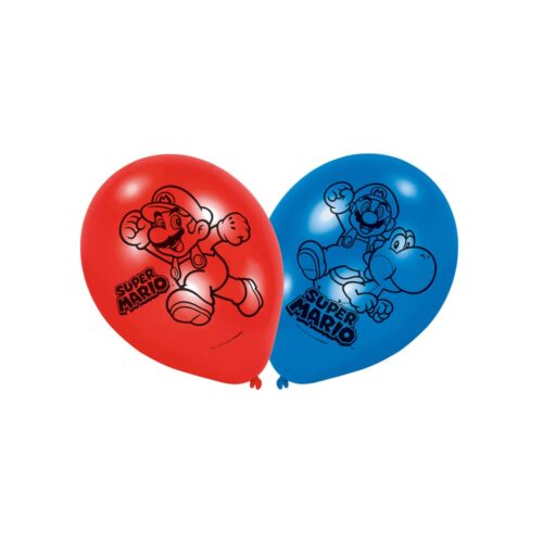 Super Mario Bros - 6 Ballonnen blauw, rood