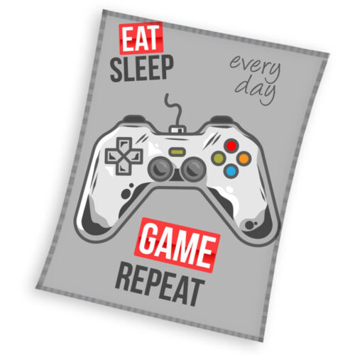 Gaming Fleeceplaid Eat Sleep Game Repeat - 150 x 200 cm - Coral Fleece