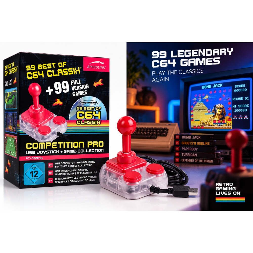 SPEEDLINK Competition Pro USB Joystick + Game-Collection 99 C64 Classix Rood PC - Afbeelding 2