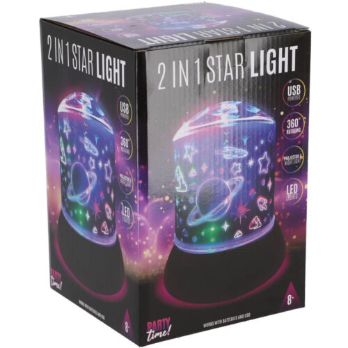 Party Time LED sterrenlamp 2 in 1 met zwarte voet voor magische sfeer.