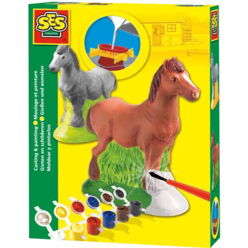 SES Creative - Gieten en Schilderen - Paard - gips gieten - 3D paardenbeeld maken - inclusief gietmal, gips, verf en penseel - knutselen voor kinderen