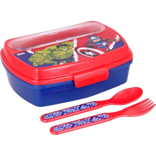 Avengers broodtrommel met bestek - rood met blauw - Marvel lunchbox