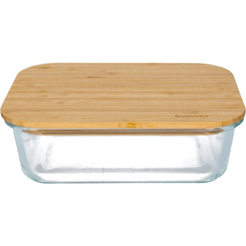 Brabantia Pure Glazen Ovenschaal - Voedselbewaardoos - Met Bamboe Deksel - 1000 ml - 20 x 15 x 7 cm