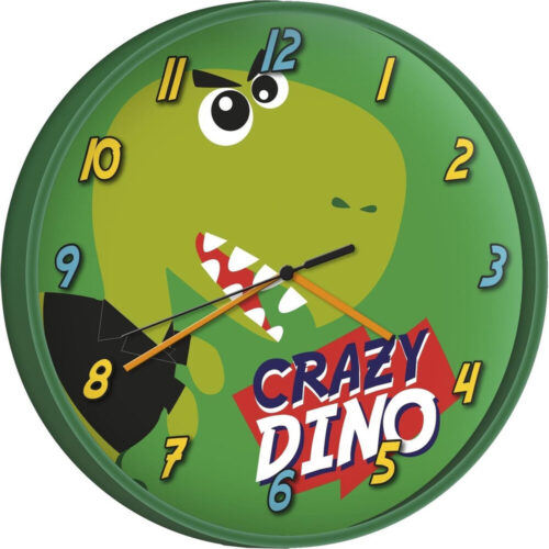 Dinosaurus Wandklok Crazy Dino - Ćø 24 cm - Groen