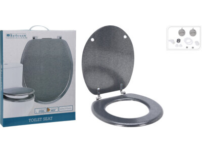Toiletbril MDF zilver glitter met deksel - Afbeelding 3
