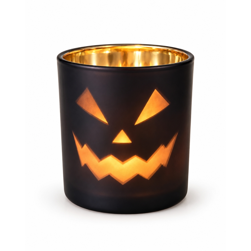 Halloween theelichthouder zwart glas 7 cm - Afbeelding 4