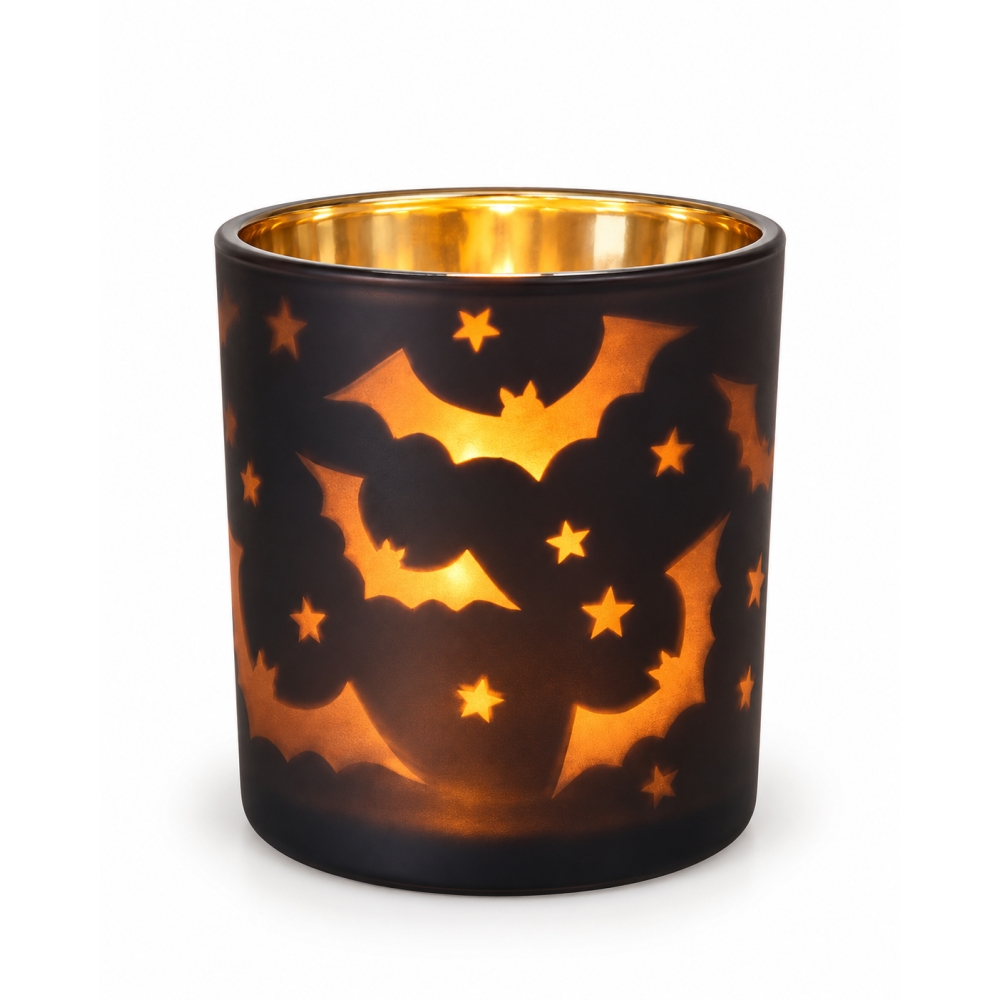 Halloween theelichthouder zwart glas 7 cm - Afbeelding 3
