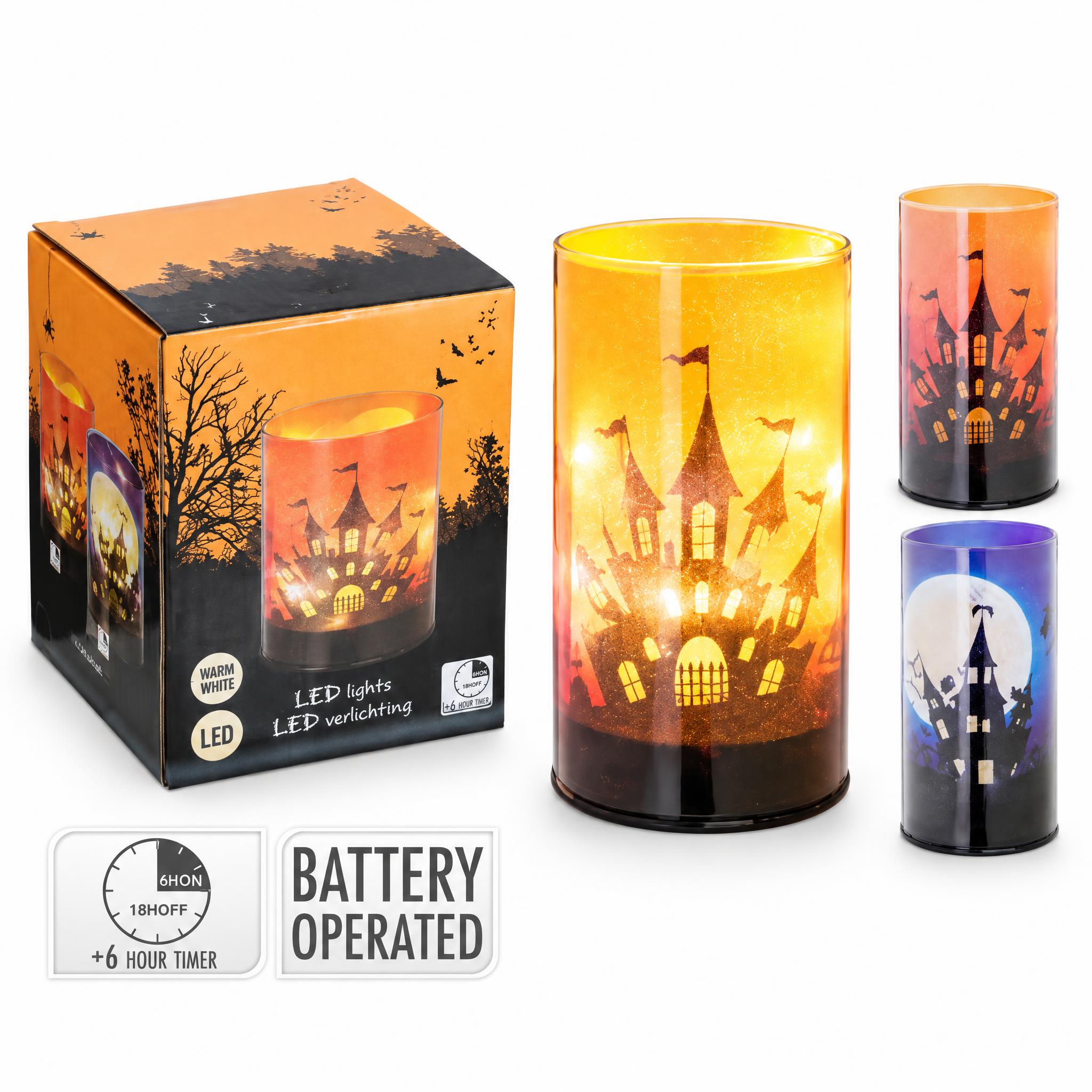 Halloween lamp glas met 10 leds en timer 15 cm - Afbeelding 2