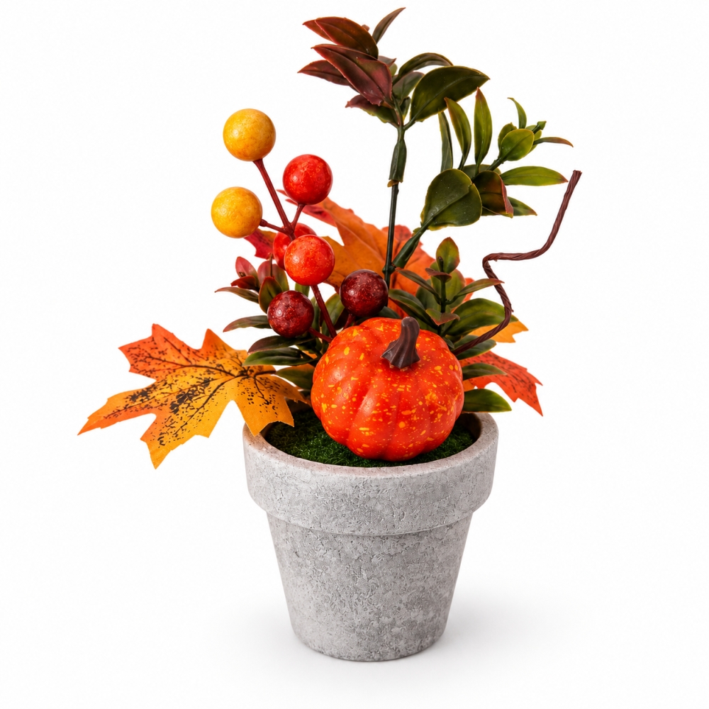 Herfstdecoratie in pot met pompoen 21 cm - Afbeelding 3