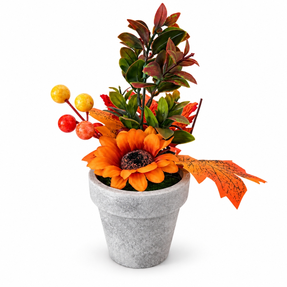 Herfstdecoratie in pot met pompoen 21 cm - Afbeelding 4