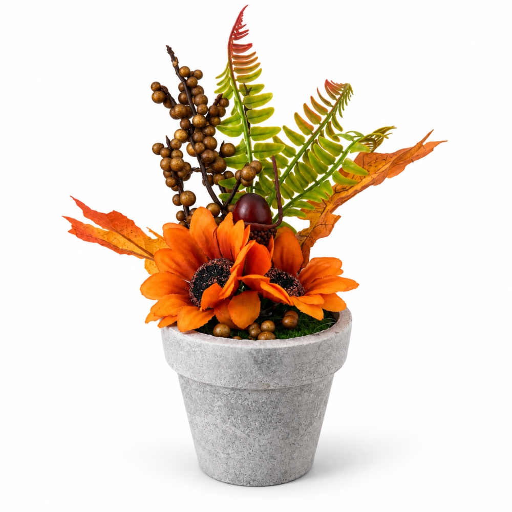 Herfstdecoratie in pot met pompoen 21 cm - Afbeelding 2