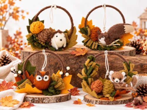 Herfst hangdecoratie ring met dier 15 cm