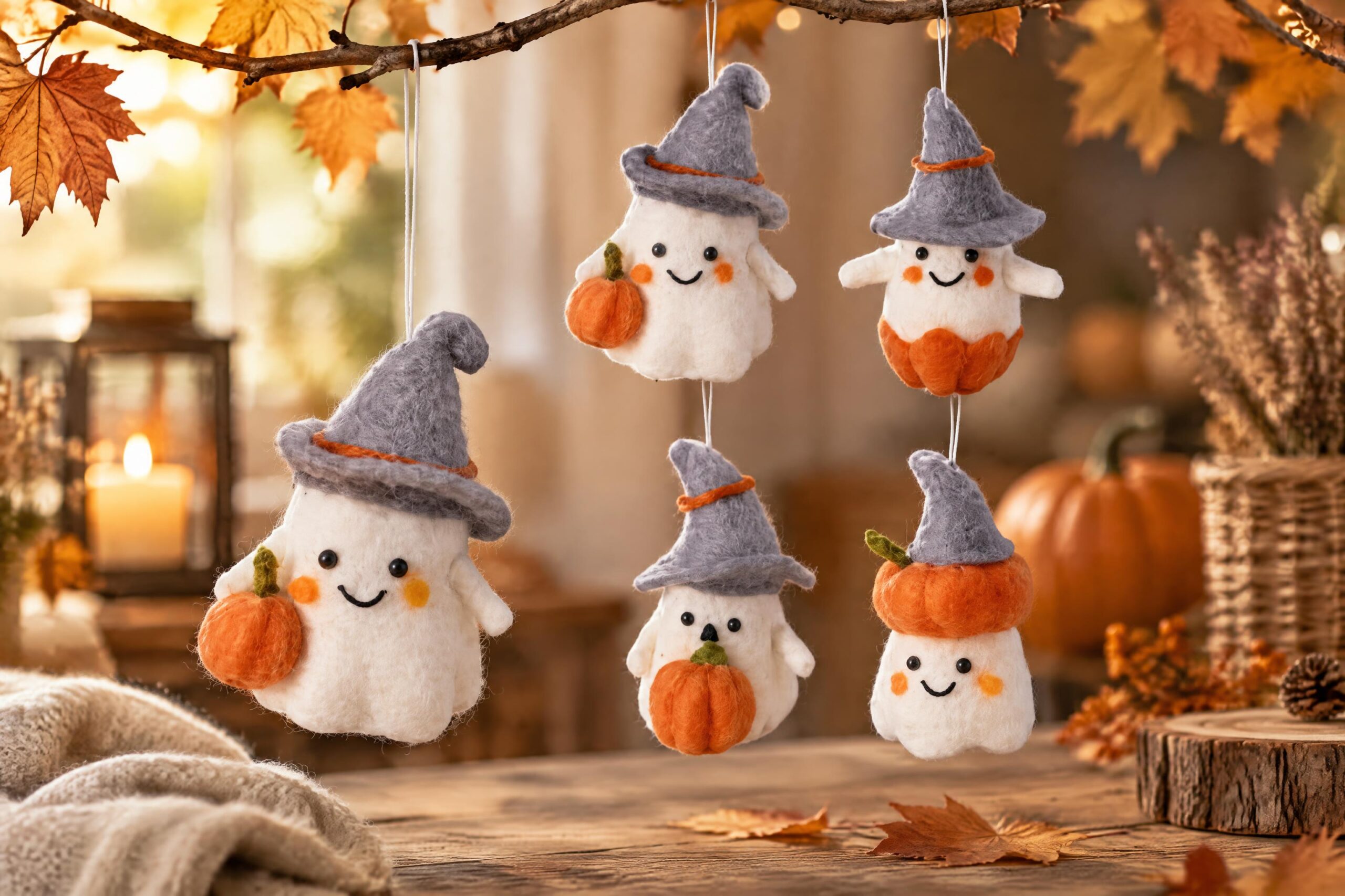 Spookje hangdecoratie vilt 13 cm - Afbeelding 2
