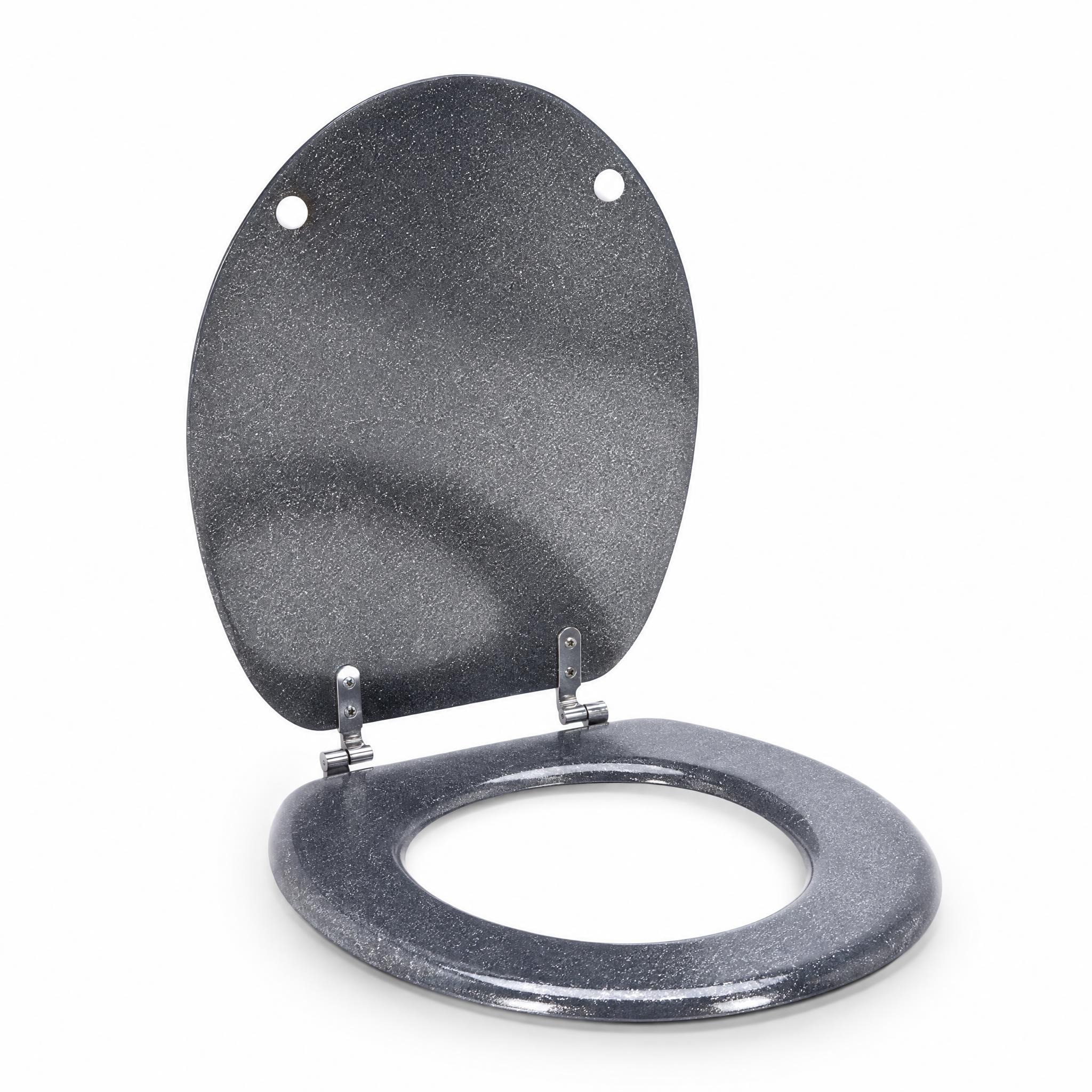 Toiletbril MDF zilver glitter met deksel