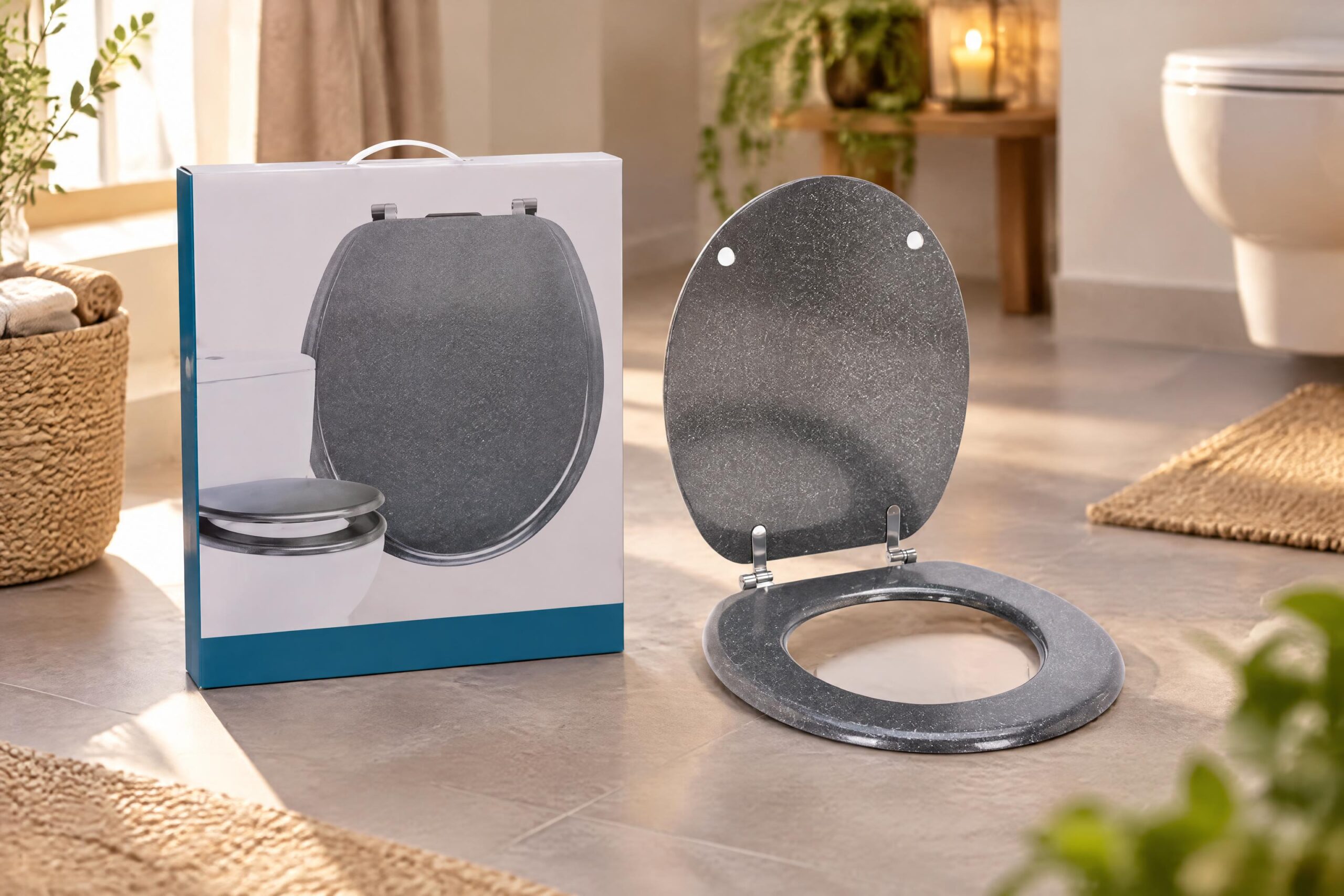 Toiletbril MDF zilver glitter met deksel - Afbeelding 2