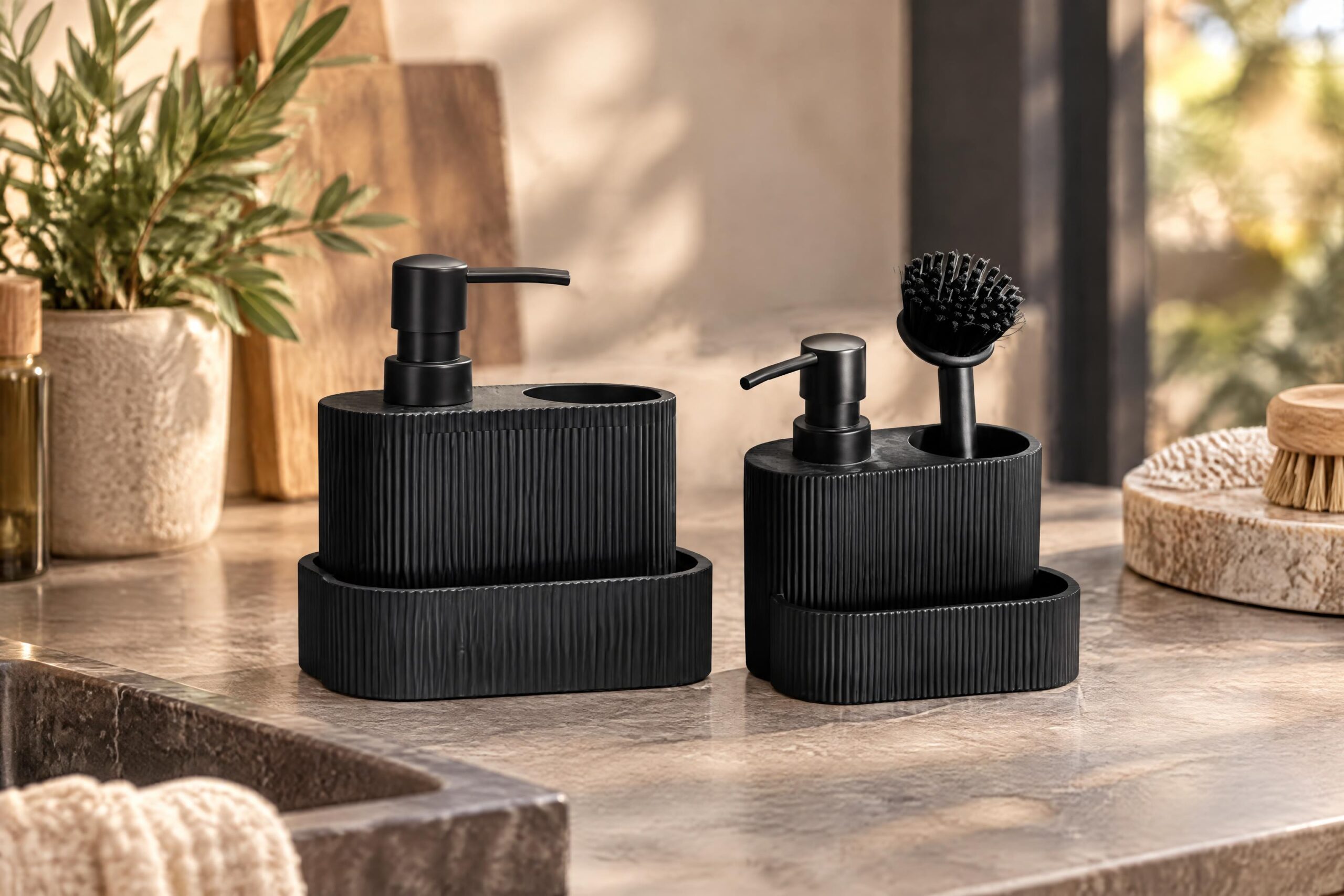 Zeepdispenser zwart met streepdesign - Afbeelding 2